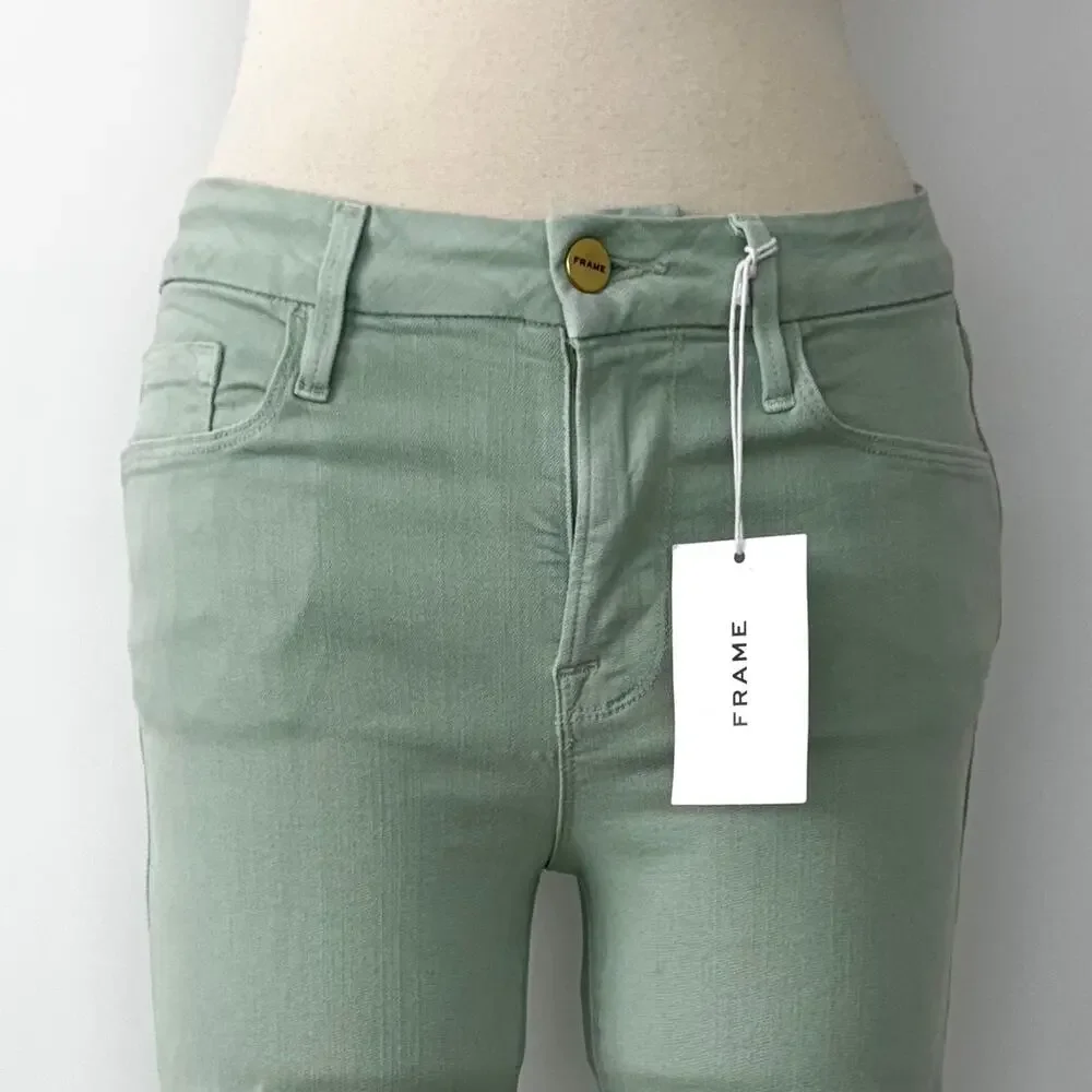 Frame Le Crop Mini Boot Mid-Rise Denim Jeans Pants in Aloe Light Green 26 NWT - Picture 4 of 11
